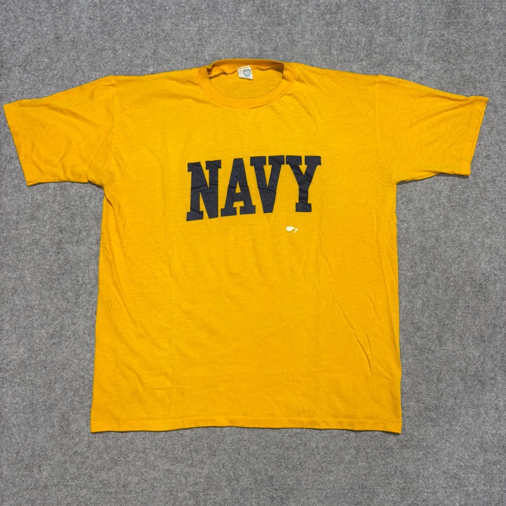 Vintage Artex US Navy T-Shirt XL Yellow Single Stitch Made in USA 50/50 Thin